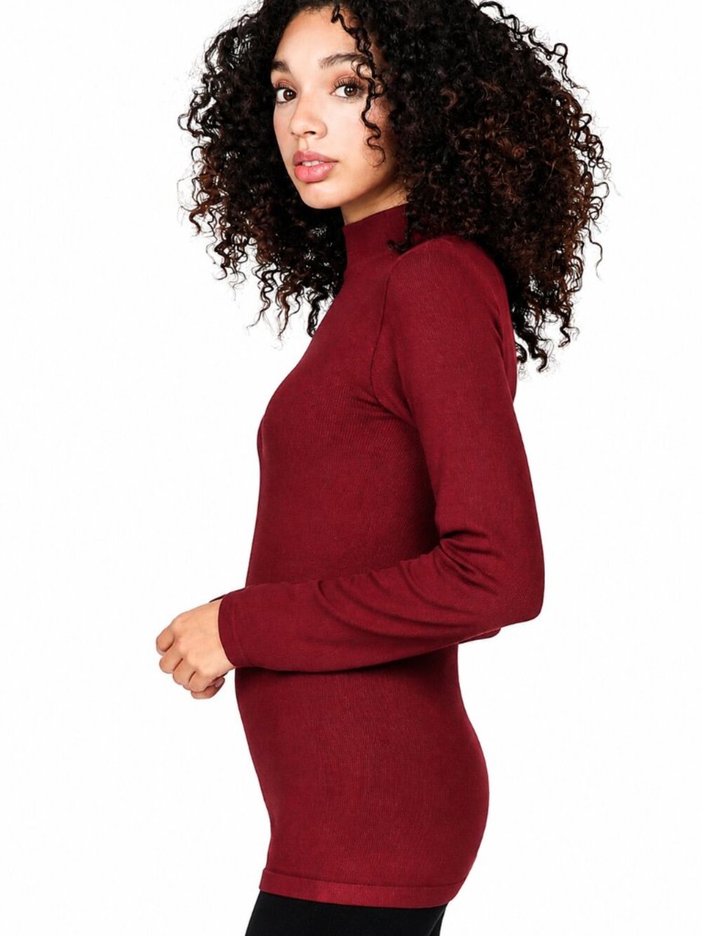 M. Rena Warm Ribbed Turtle Neck Long Sleeve Pullover Casual Tee Top. One Size - Picture 9 of 10